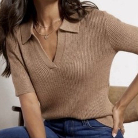 Evereve Adeline Polo Pullover Brown Knit Women’s Size XS - Picture 2 of 7